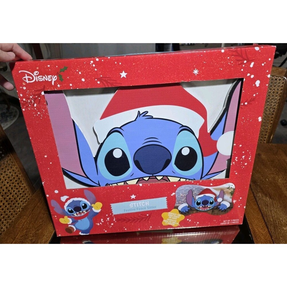 Disney Stitch Santa Clause Christmas Festive Fence Sitters